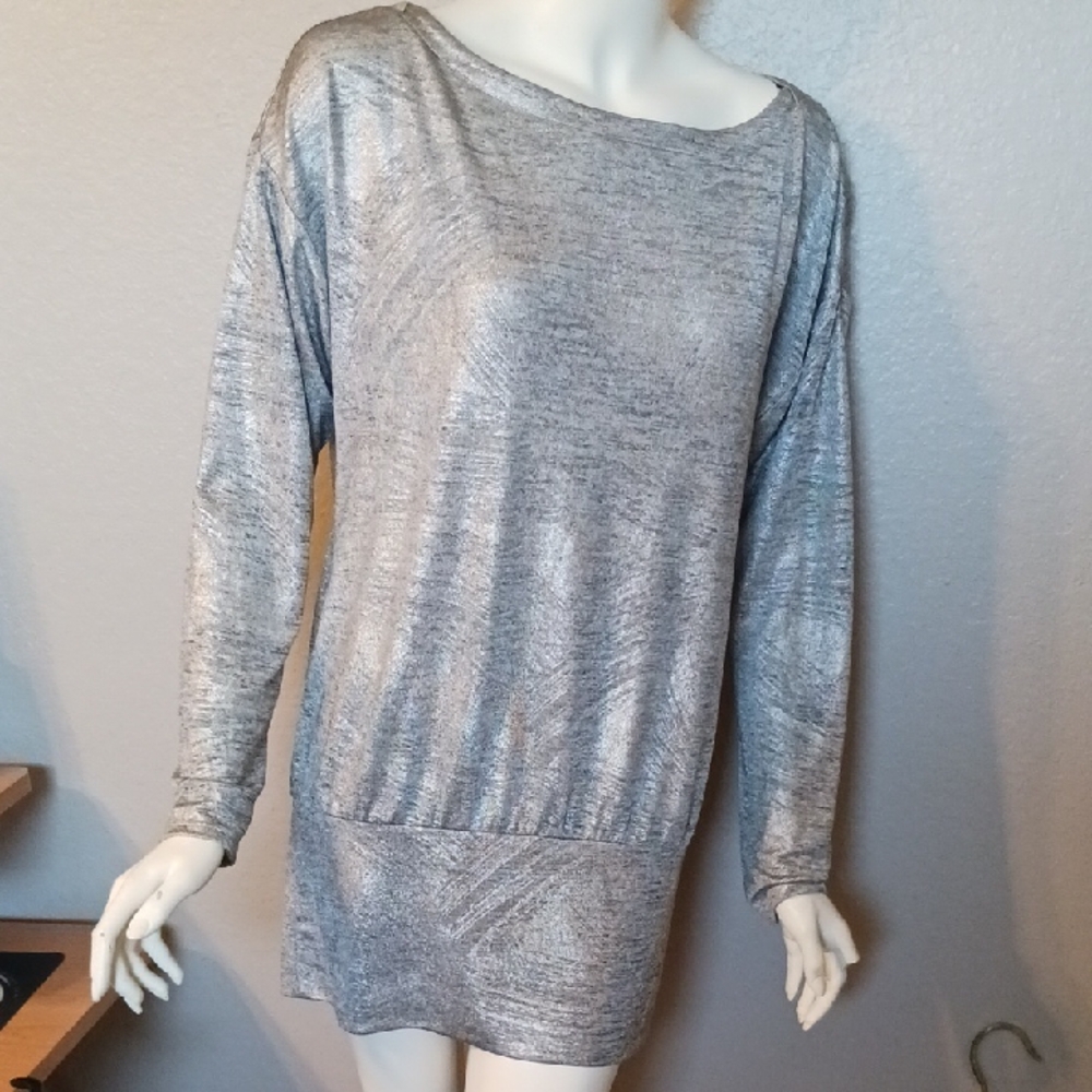 White House Black Market Metallic Gray Sweater Dress